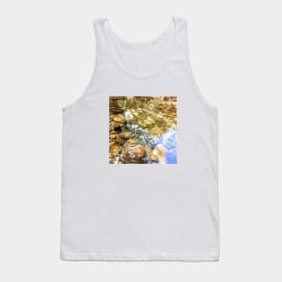 Reflection, lake, trees, pebbles, sparkle, shine, summer, river, aqua, water, spring, holiday, xmas, nature, adventure, rocks, sun, exotic, tropical, blue, turquoise, tan, tree Tank Top